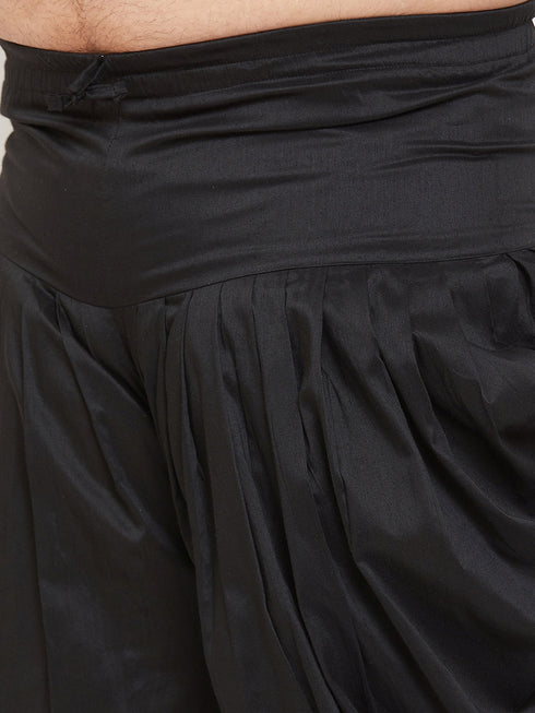 Vastramay Men's Plus Size Wine Silk Blend Curved Kurta Dhoti Set